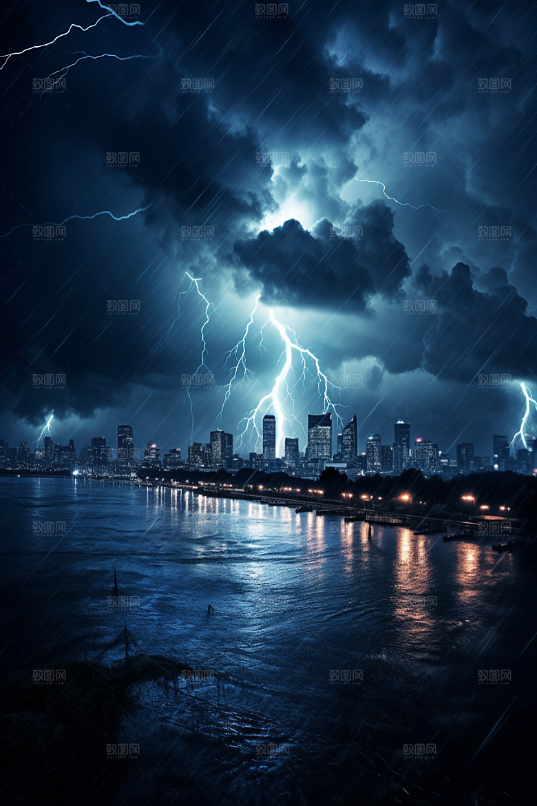 暴雨闪电恶劣天气高清摄影图