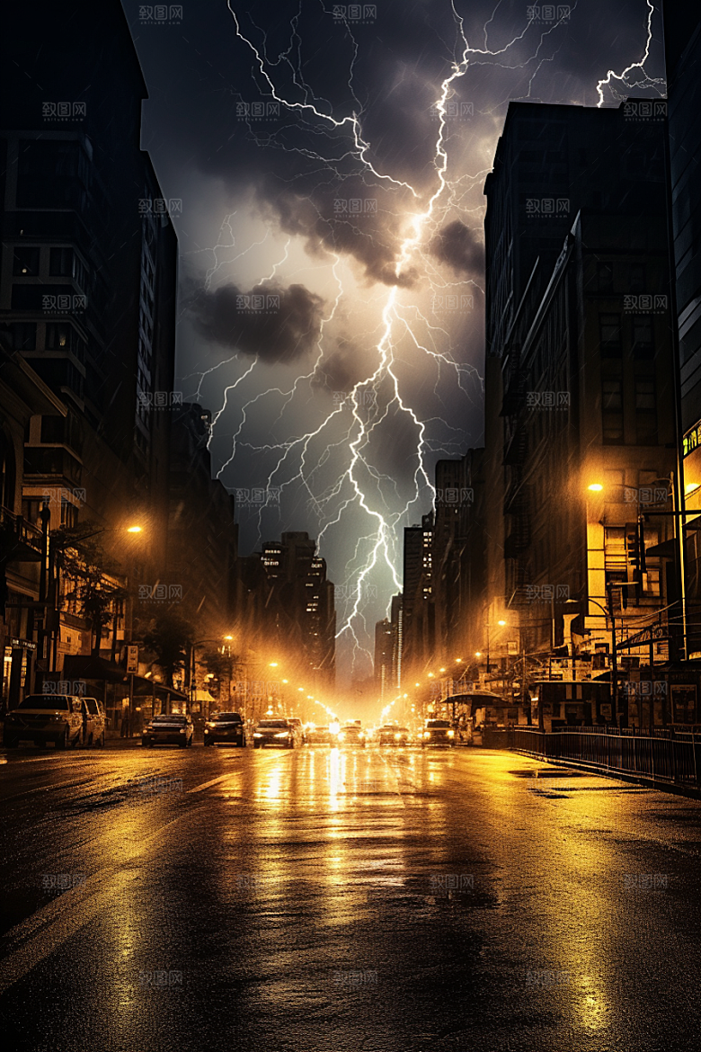 暴雨闪电极端天气自然现象摄影图