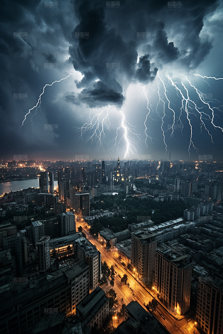 暴雨闪电恶劣天气雷雨摄影图
