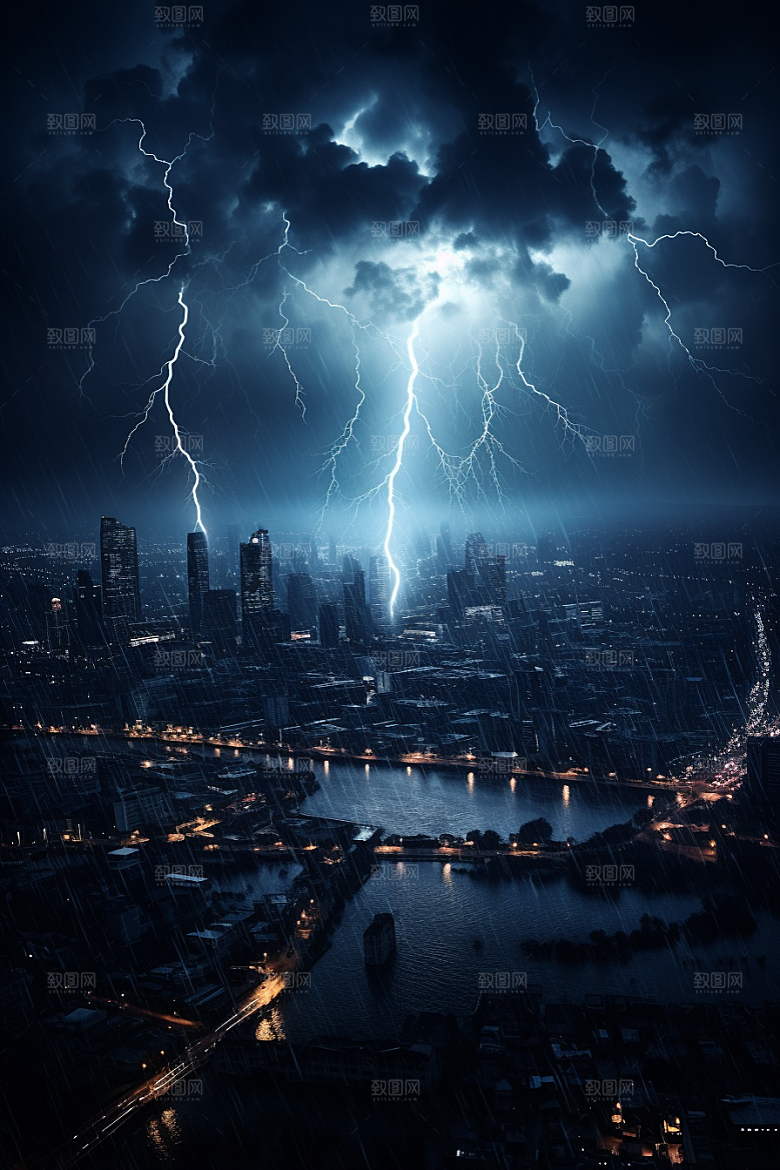 暴雨闪电自然现象恶劣天气摄影图