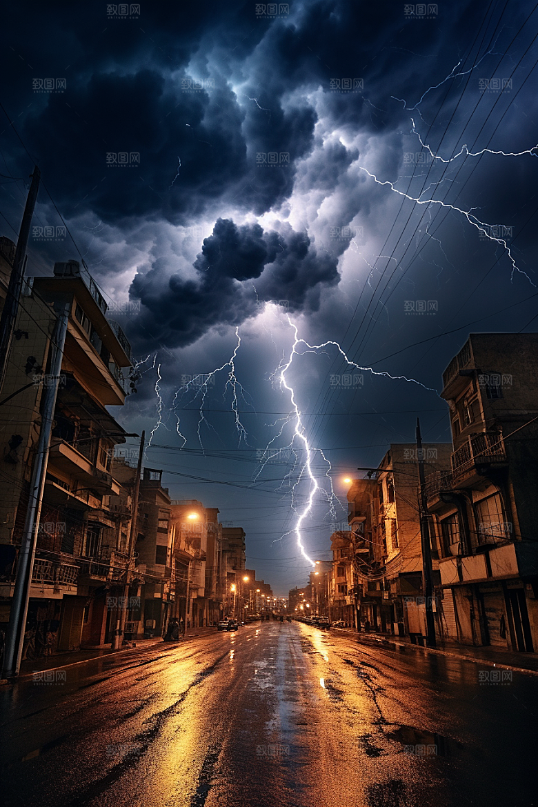 暴雨闪电恶劣天气极端天气摄影图