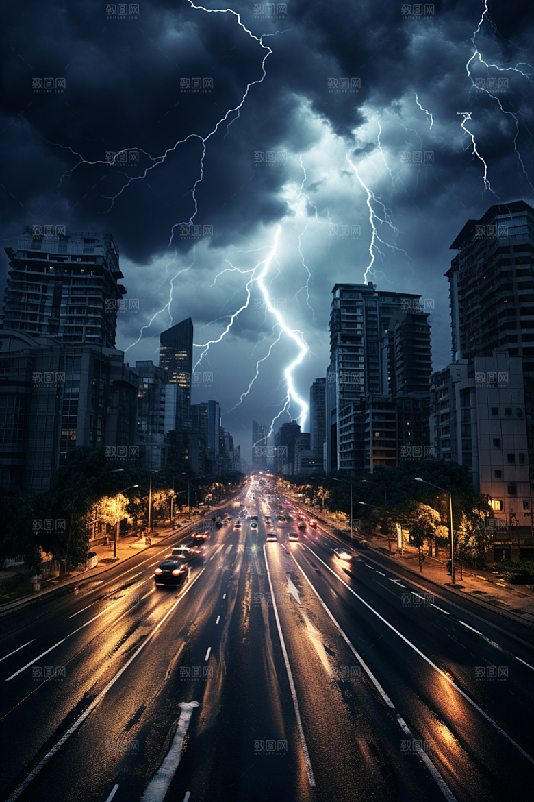 暴雨闪电气象自然灾害摄影图