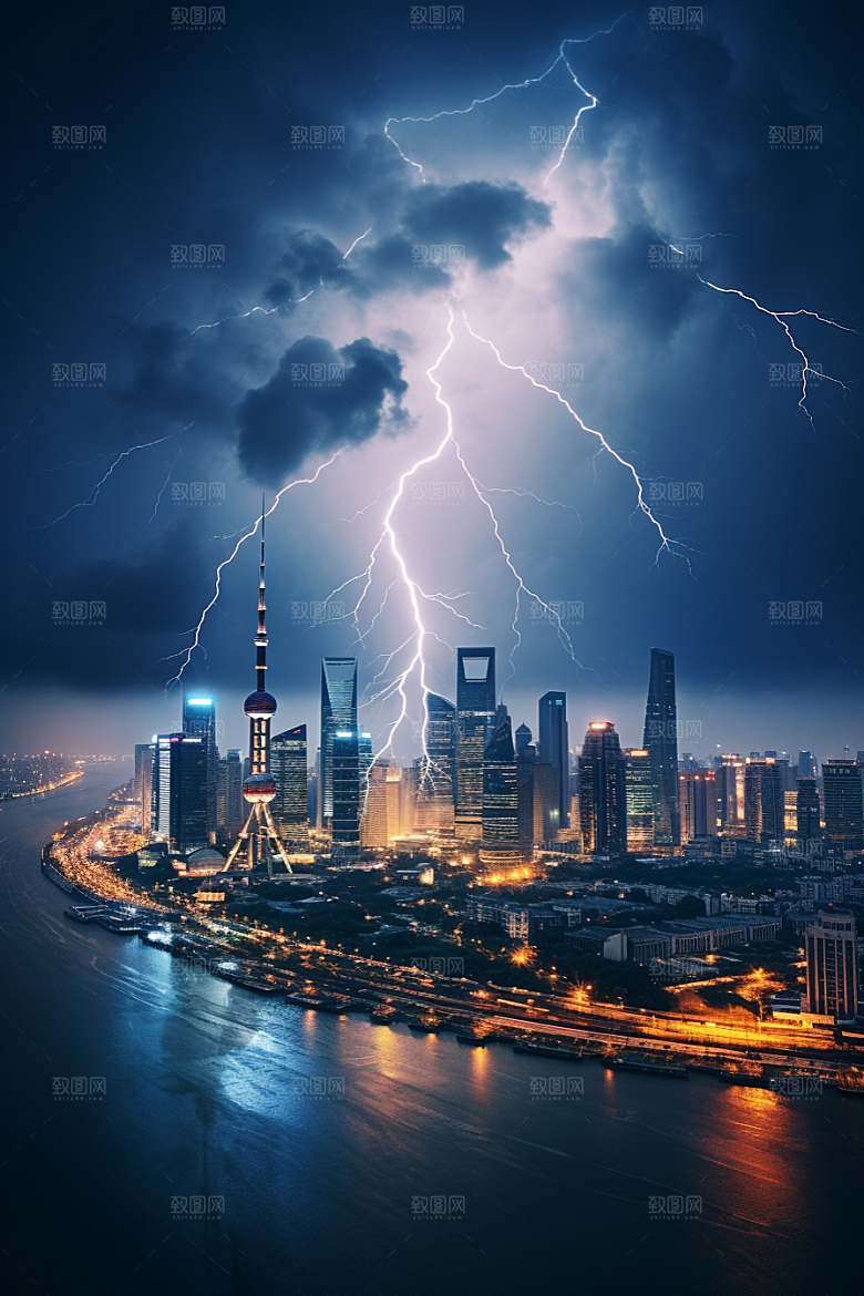 暴雨闪电高清雷暴摄影图