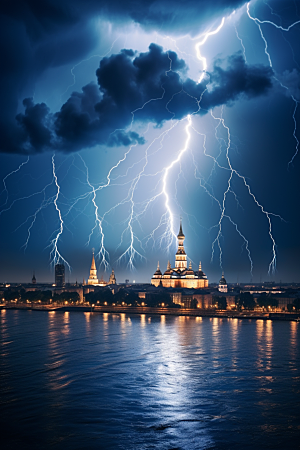 暴雨闪电极端天气自然灾害摄影图