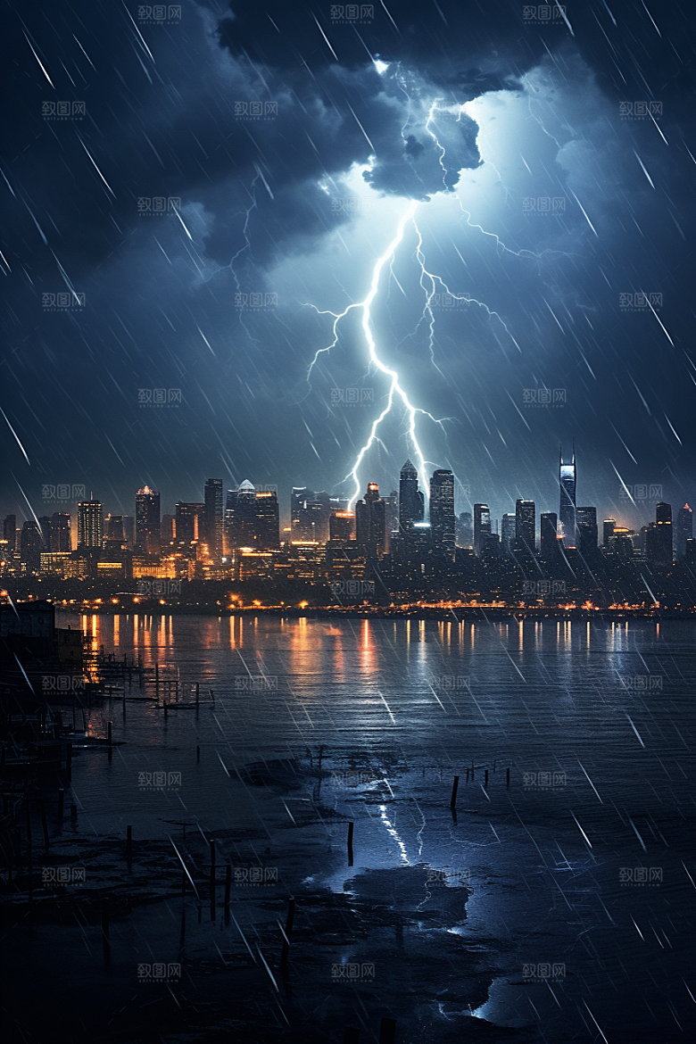 暴雨闪电恶劣天气雷雨摄影图