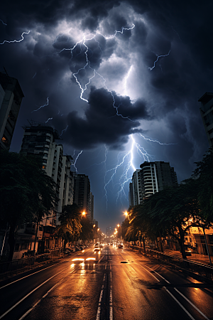 暴雨闪电电闪雷鸣气象摄影图