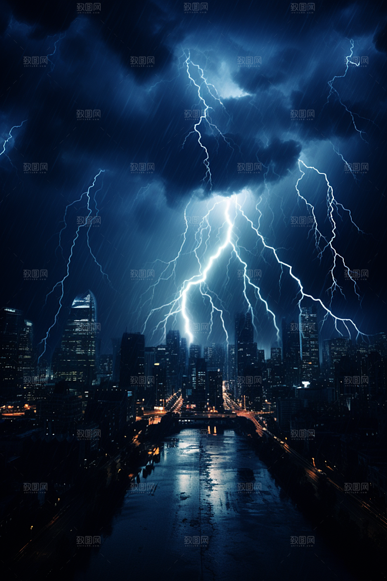 暴雨闪电气象高清摄影图