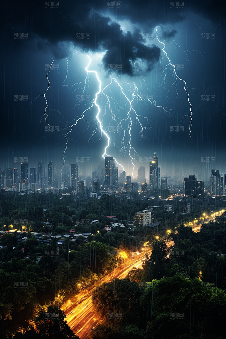 暴雨闪电恶劣天气电闪雷鸣摄影图