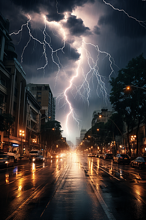 暴雨闪电高清极端天气摄影图