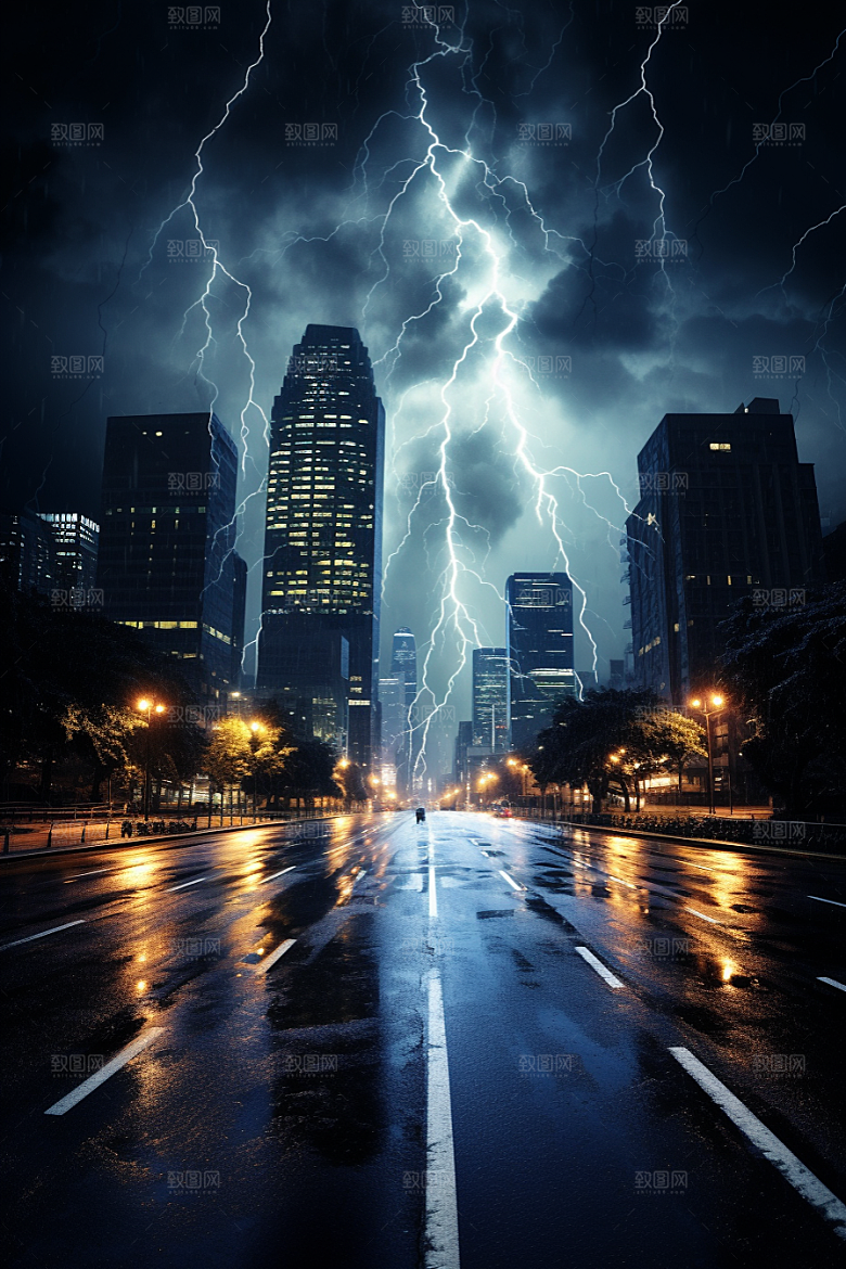 暴雨闪电雷暴气象摄影图
