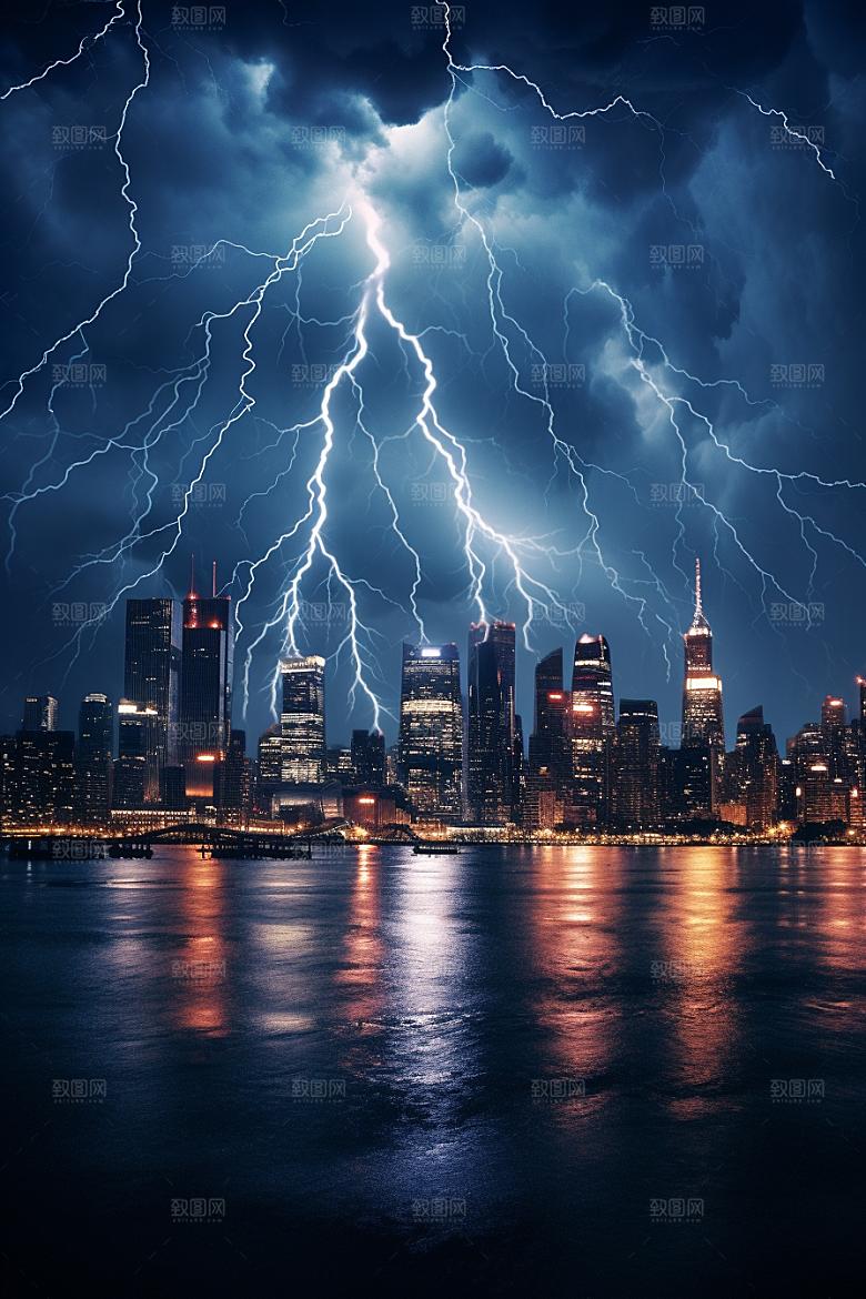 暴雨闪电自然灾害气象摄影图