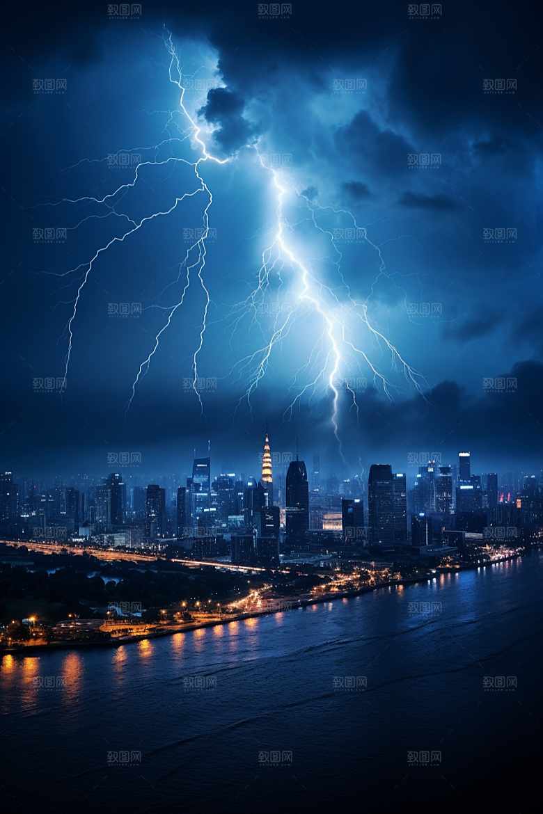 暴雨闪电自然灾害高清摄影图