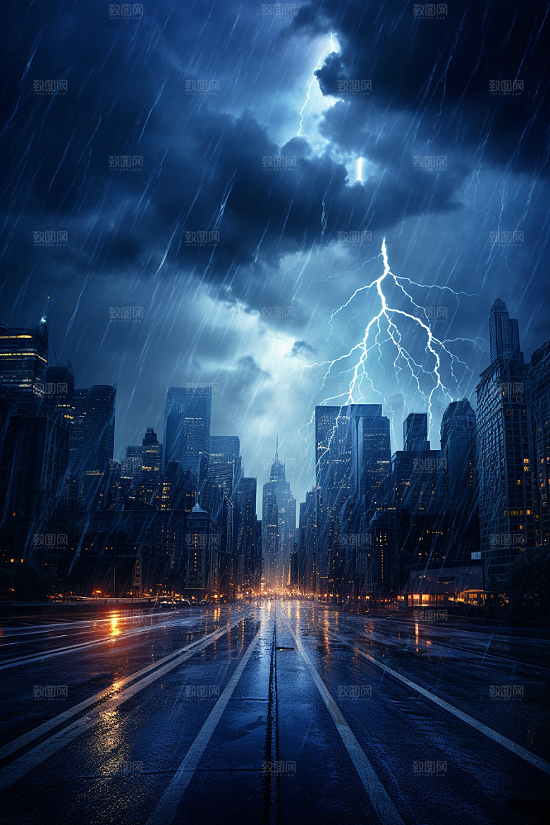 暴雨闪电雷暴电闪雷鸣摄影图