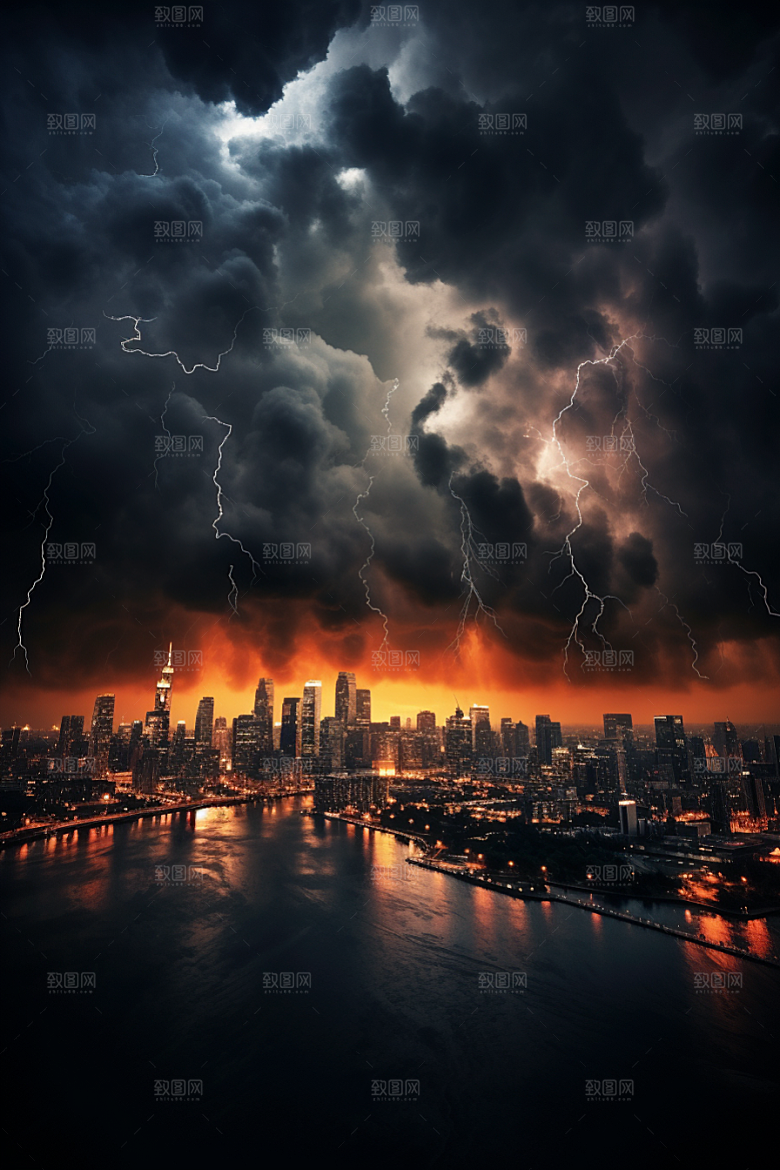暴雨闪电高清恶劣天气摄影图