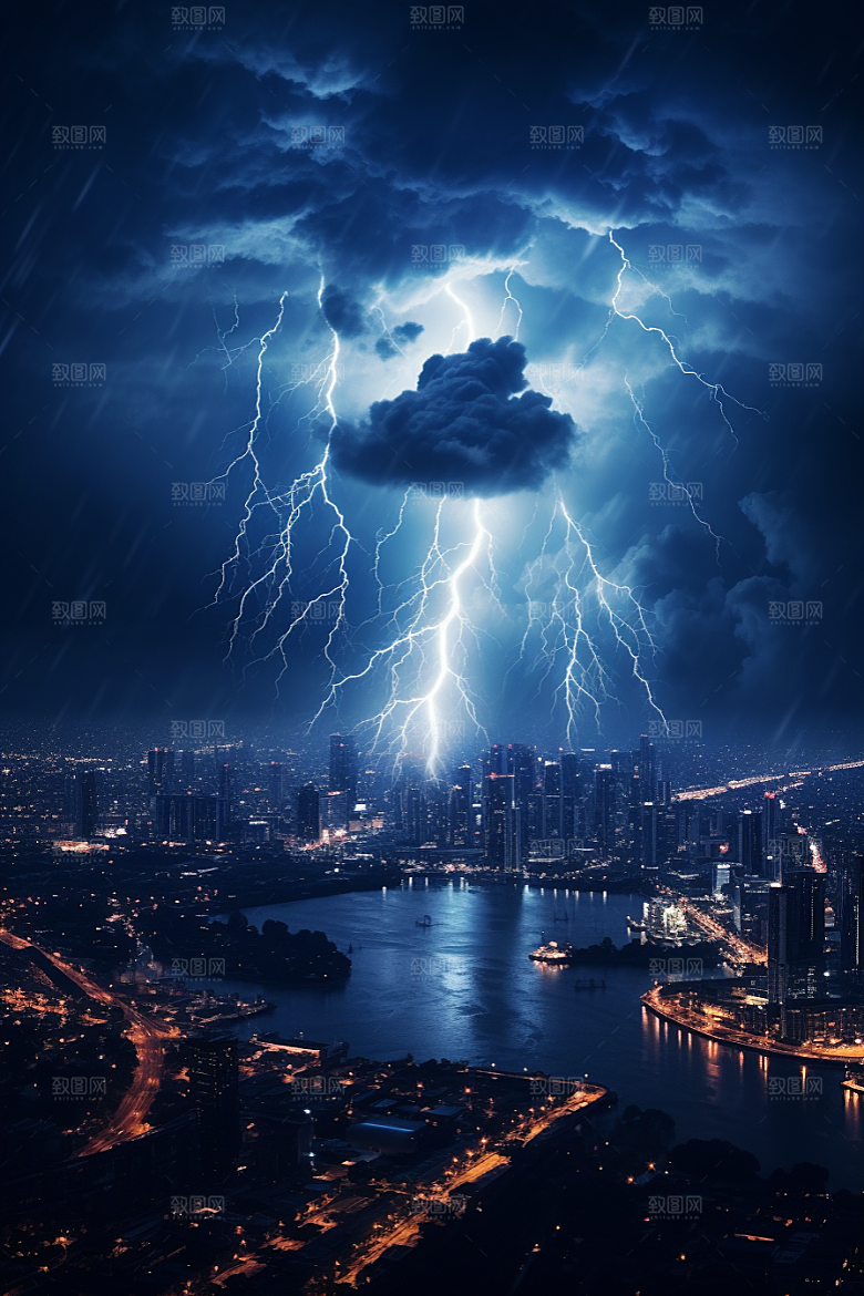 暴雨闪电雷暴自然现象摄影图