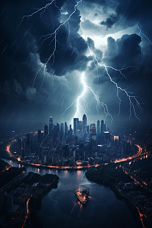 暴雨闪电自然灾害自然现象摄影图