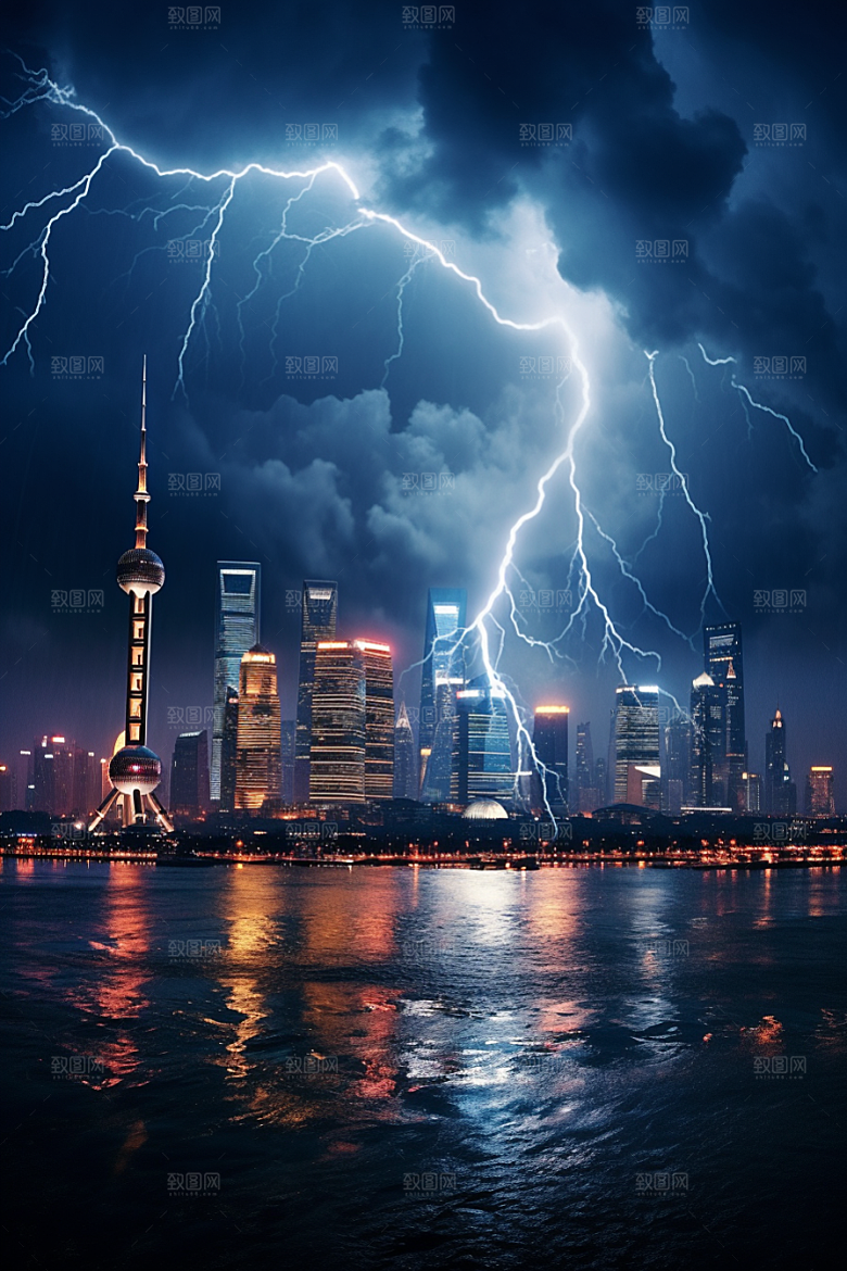 暴雨闪电高清雷暴摄影图