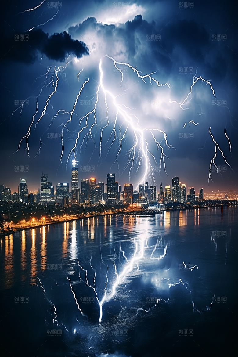 暴雨闪电高清雷暴摄影图