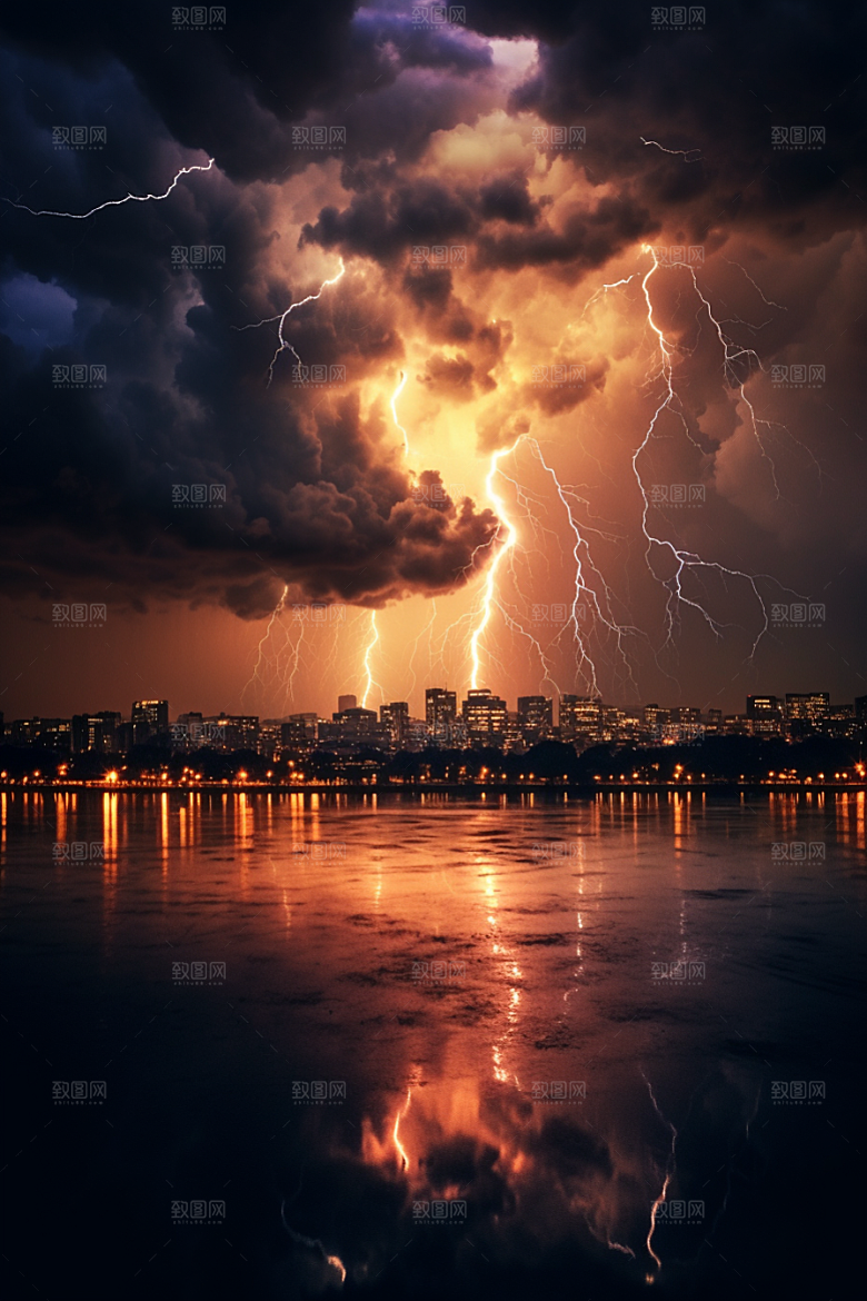 暴雨闪电自然灾害雷雨摄影图