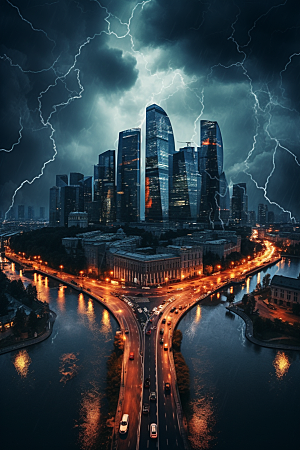 暴雨闪电极端天气气象摄影图