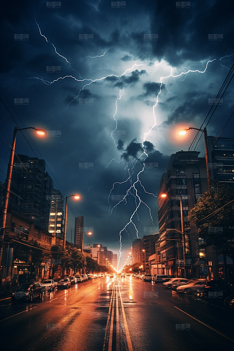 暴雨闪电极端天气雷雨摄影图