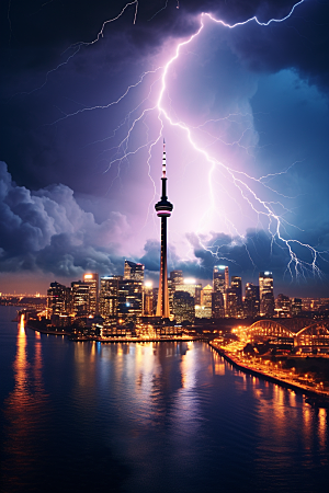 暴雨闪电雷雨恶劣天气摄影图