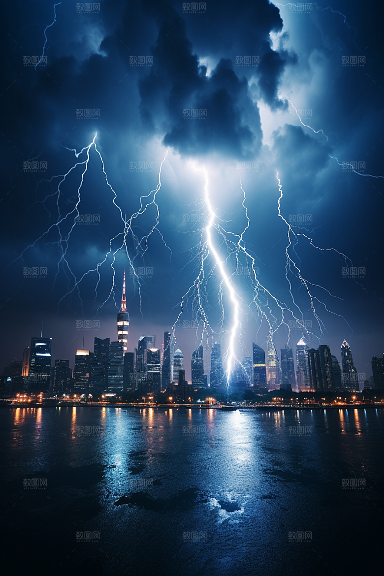 暴雨闪电极端天气雷暴摄影图
