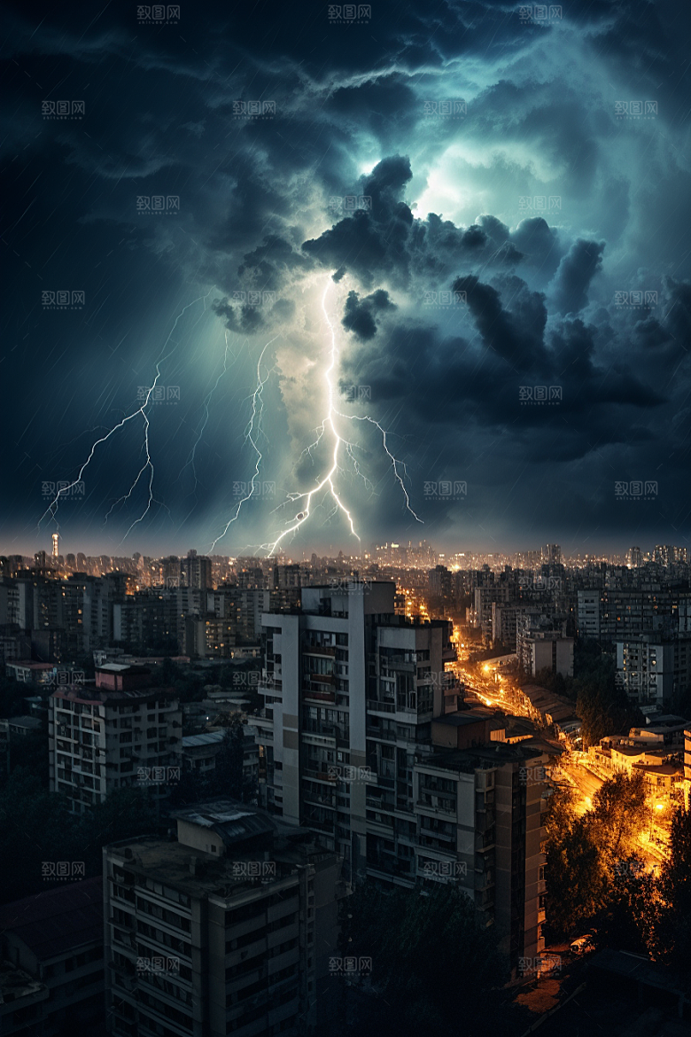 暴雨闪电恶劣天气电闪雷鸣摄影图