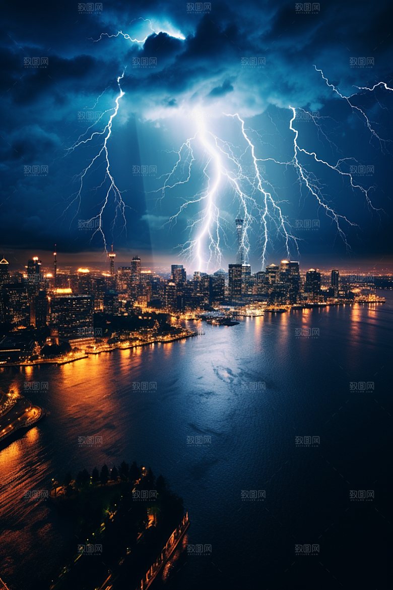 暴雨闪电雷暴恶劣天气摄影图