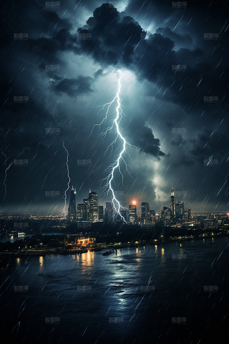 暴雨闪电气象自然灾害摄影图