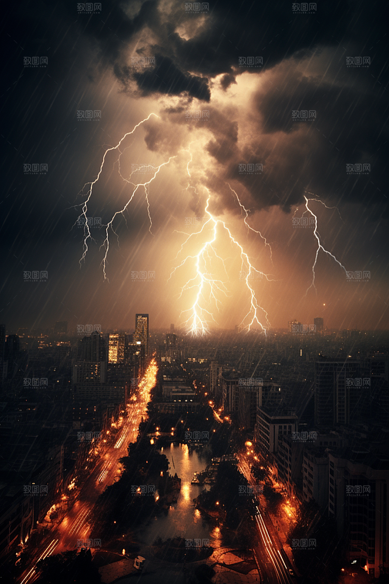 暴雨闪电恶劣天气电闪雷鸣摄影图