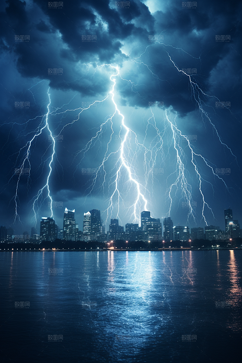 暴雨闪电恶劣天气雷暴摄影图