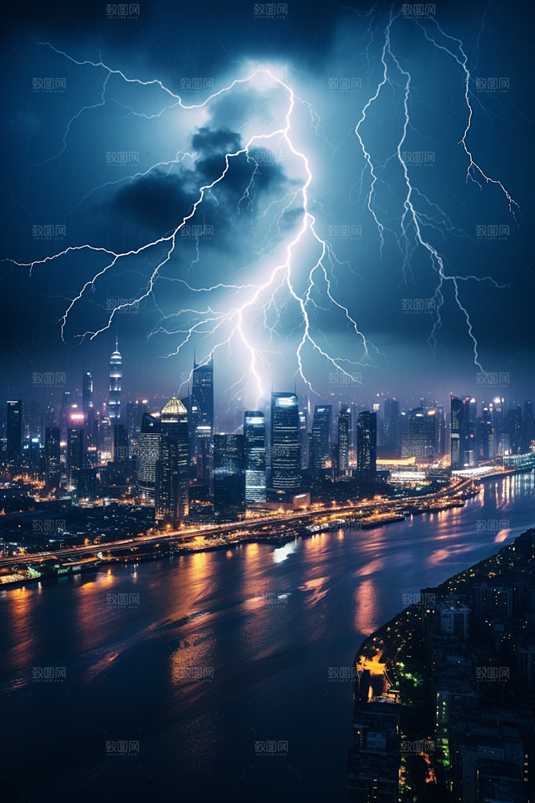 暴雨闪电恶劣天气雷雨摄影图