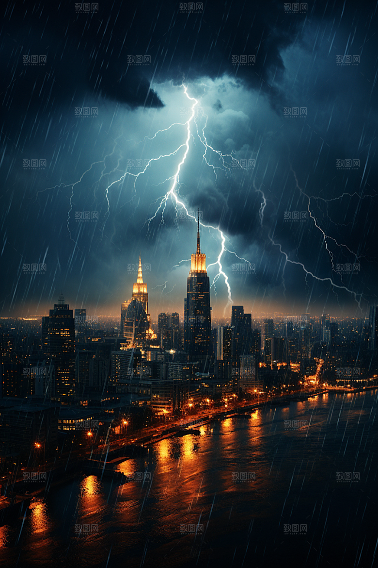 暴雨闪电气象极端天气摄影图