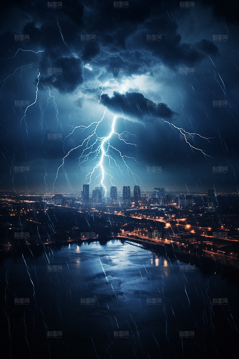 暴雨闪电恶劣天气电闪雷鸣摄影图