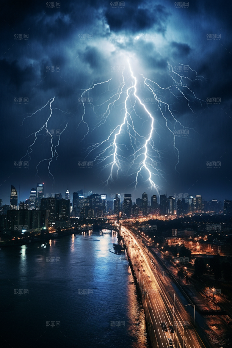 暴雨闪电自然现象恶劣天气摄影图