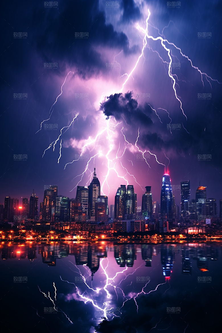 暴雨闪电气象自然现象摄影图