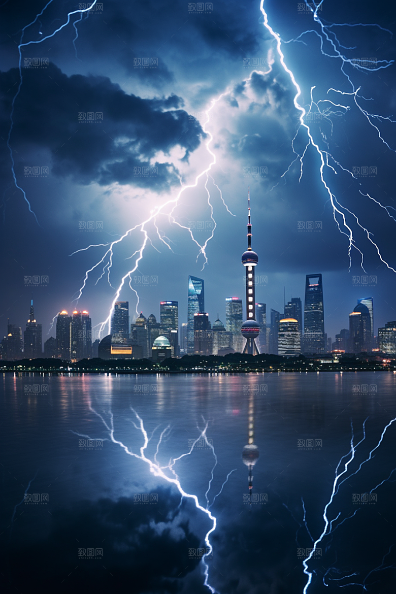 暴雨闪电雷雨自然灾害摄影图