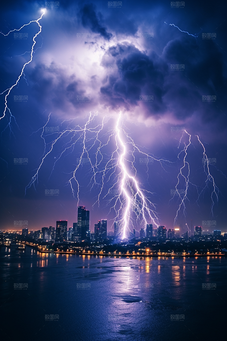 暴雨闪电雷雨恶劣天气摄影图