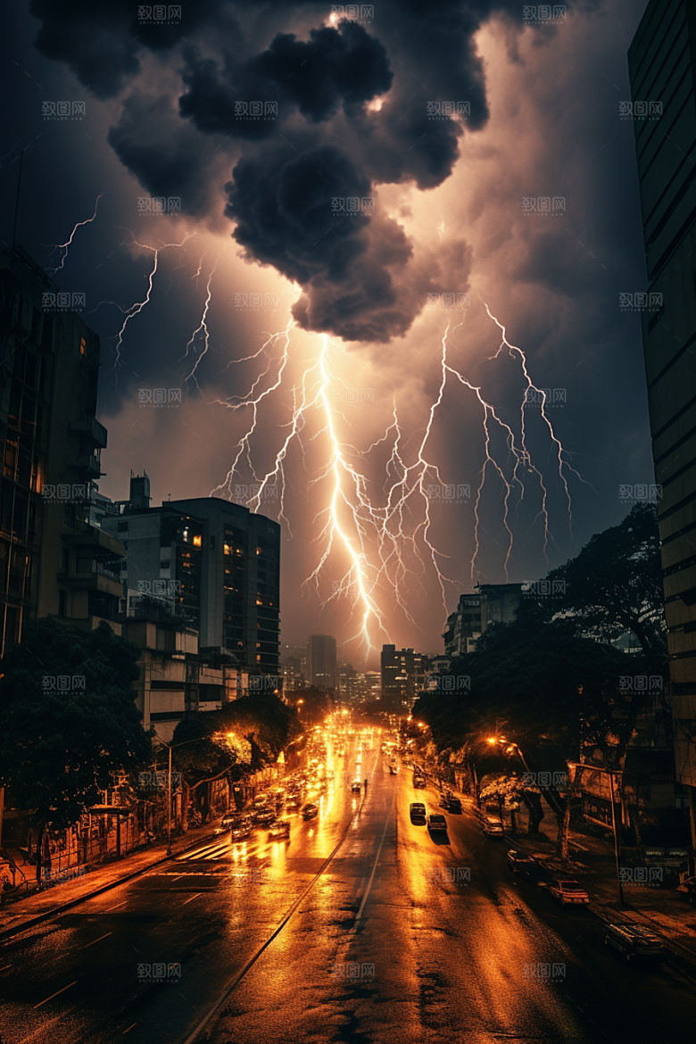 暴雨闪电自然灾害电闪雷鸣摄影图