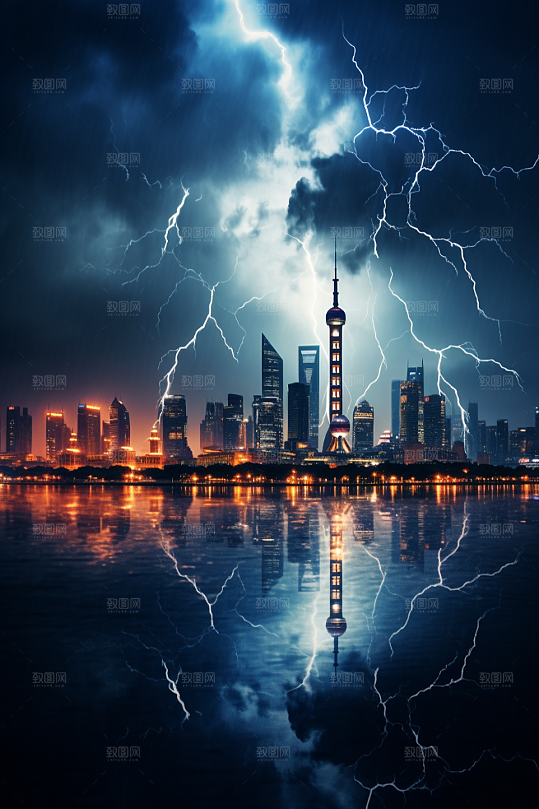 暴雨闪电恶劣天气雷暴摄影图