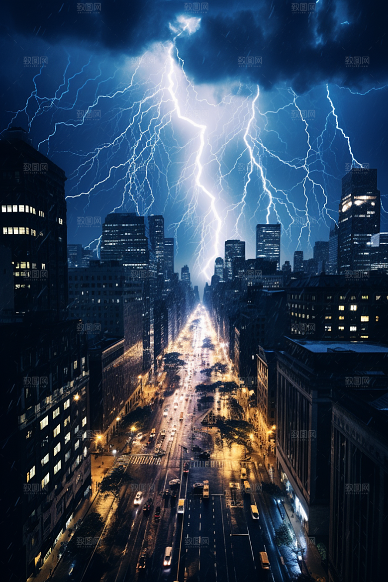 暴雨闪电雷暴气象摄影图