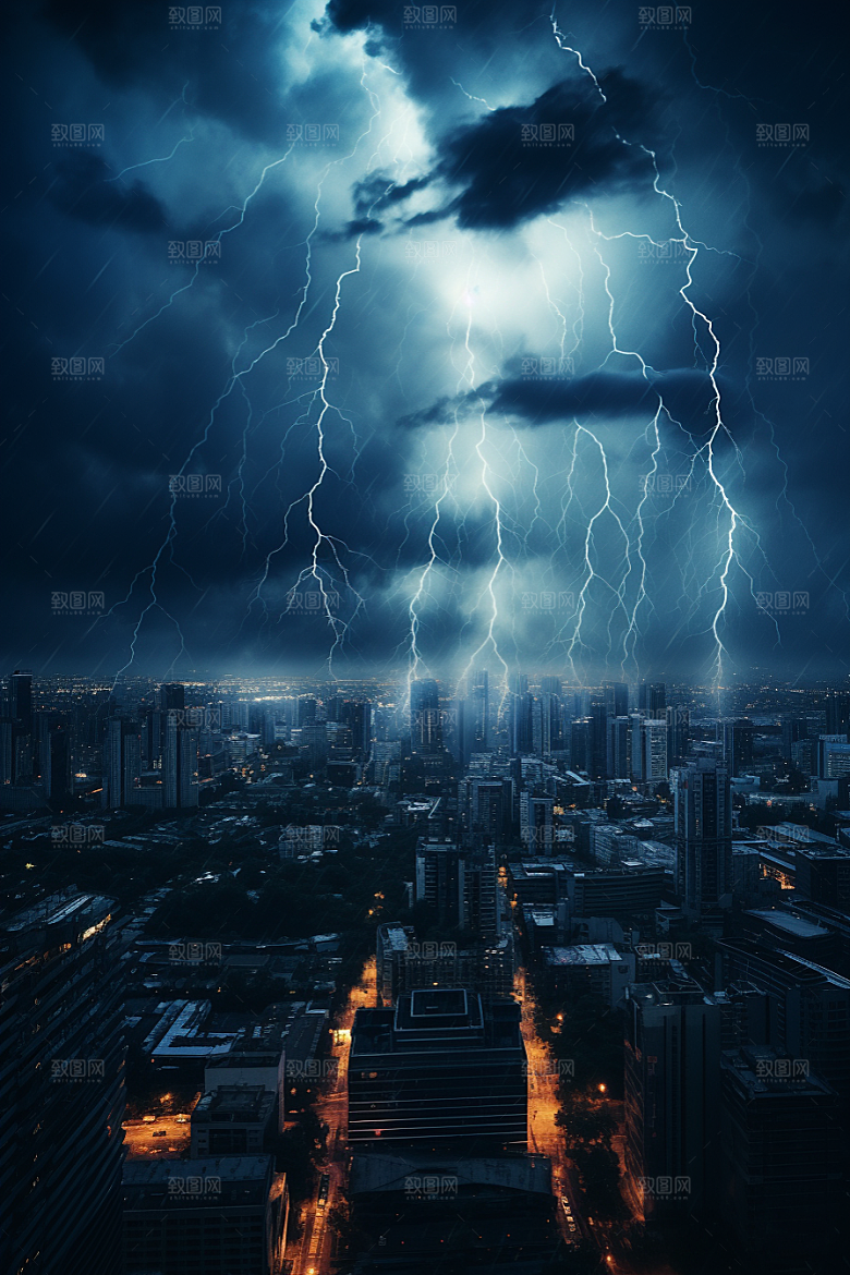 暴雨闪电自然灾害极端天气摄影图