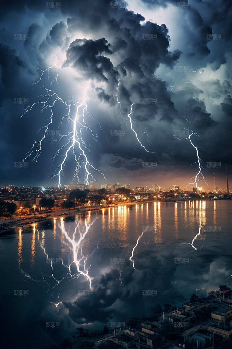 暴雨闪电自然现象雷暴摄影图
