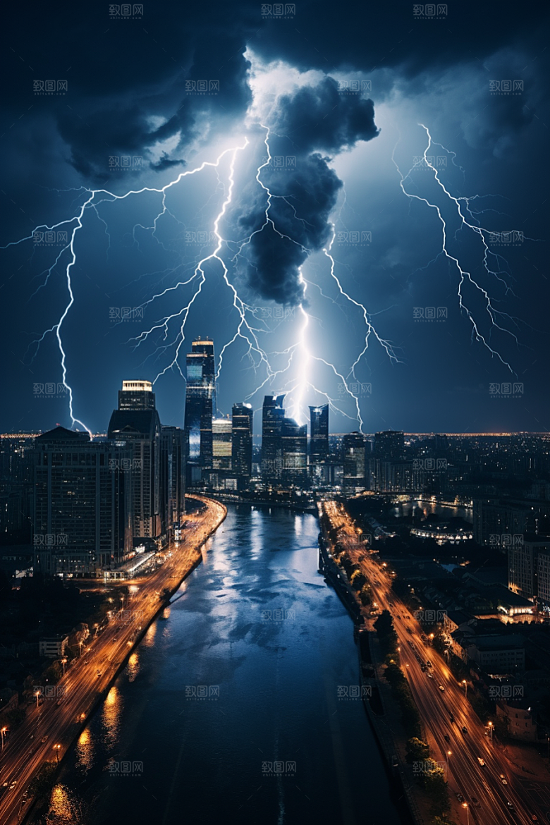 暴雨闪电自然现象雷雨摄影图