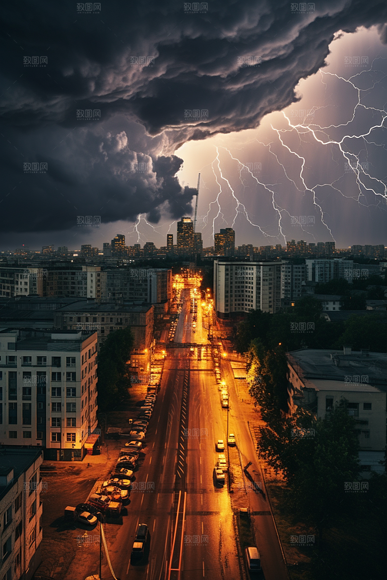 暴雨闪电雷雨电闪雷鸣摄影图