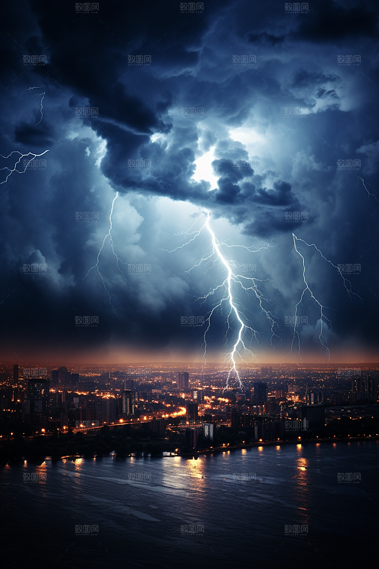 暴雨闪电气象雷雨摄影图
