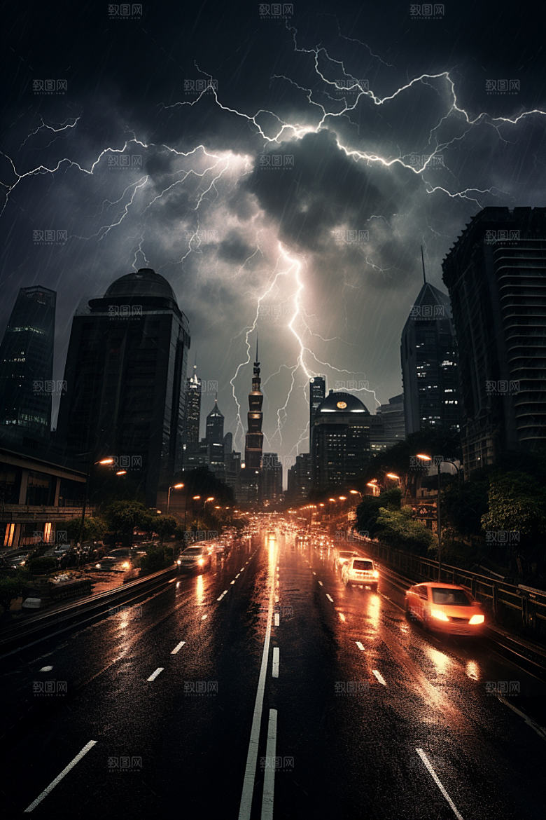 暴雨闪电高清气象摄影图