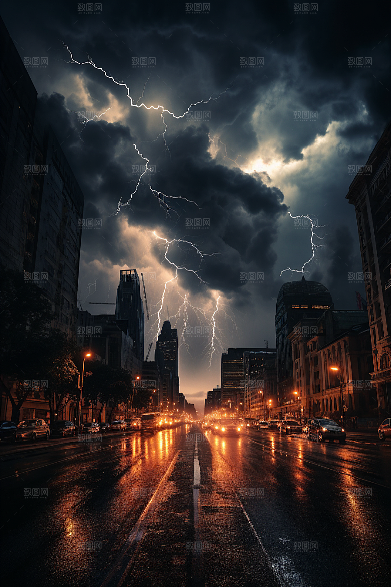 暴雨闪电电闪雷鸣气象摄影图