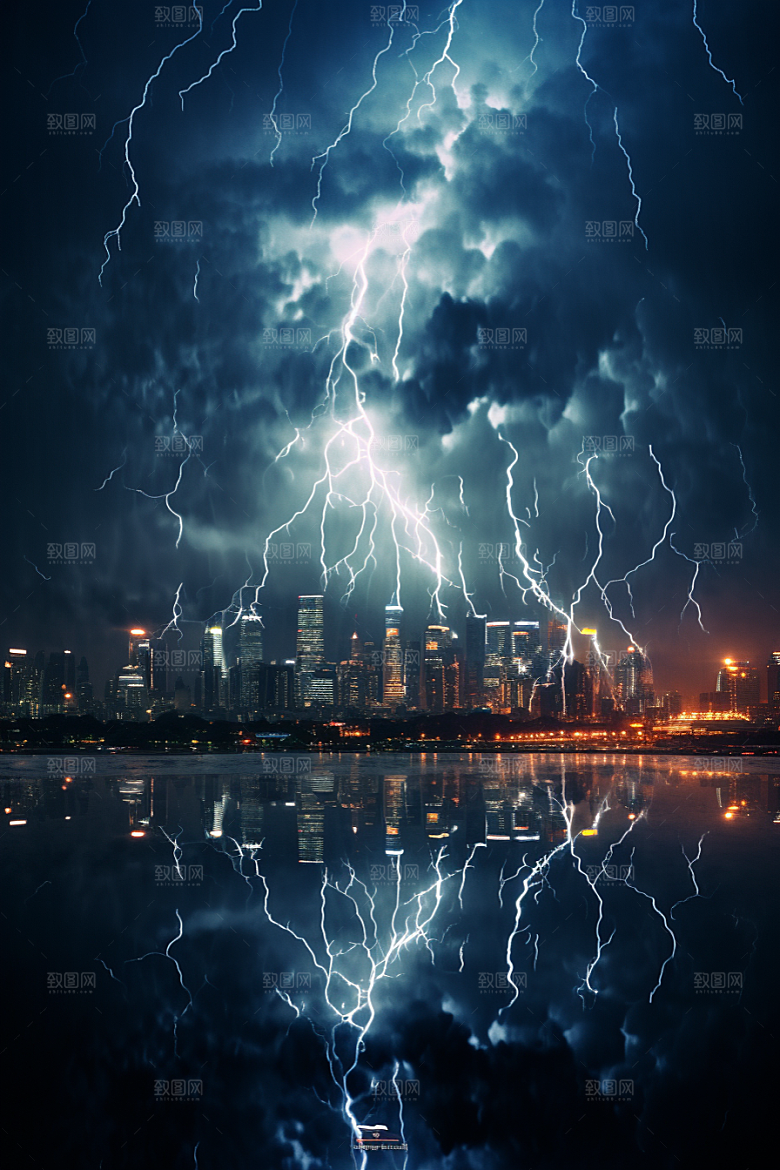 暴雨闪电极端天气气象摄影图